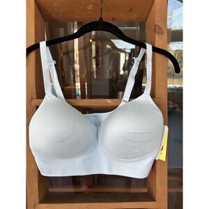 NEW All In Motion L Sports Bra Ribbed Seamless Light Blue Medium Support Padded